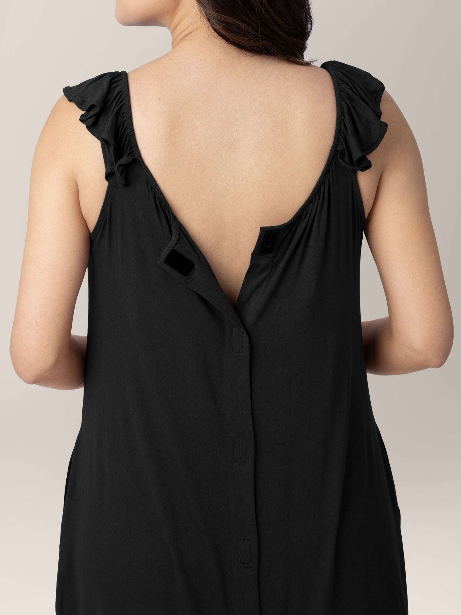 Ruffle Strap Labor & Delivery Gown | Black | Milk & Baby