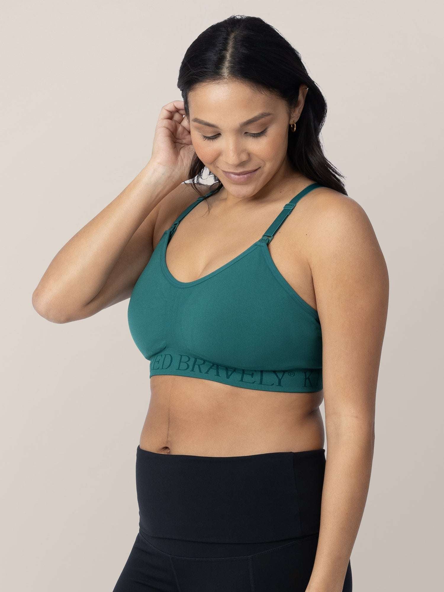 Sublime® Hands-Free Pumping & Nursing Sports Bra | Teal | Milk & Baby
