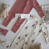 Peppermint Stripe Ribbed | Bamboo Zip Pajamas