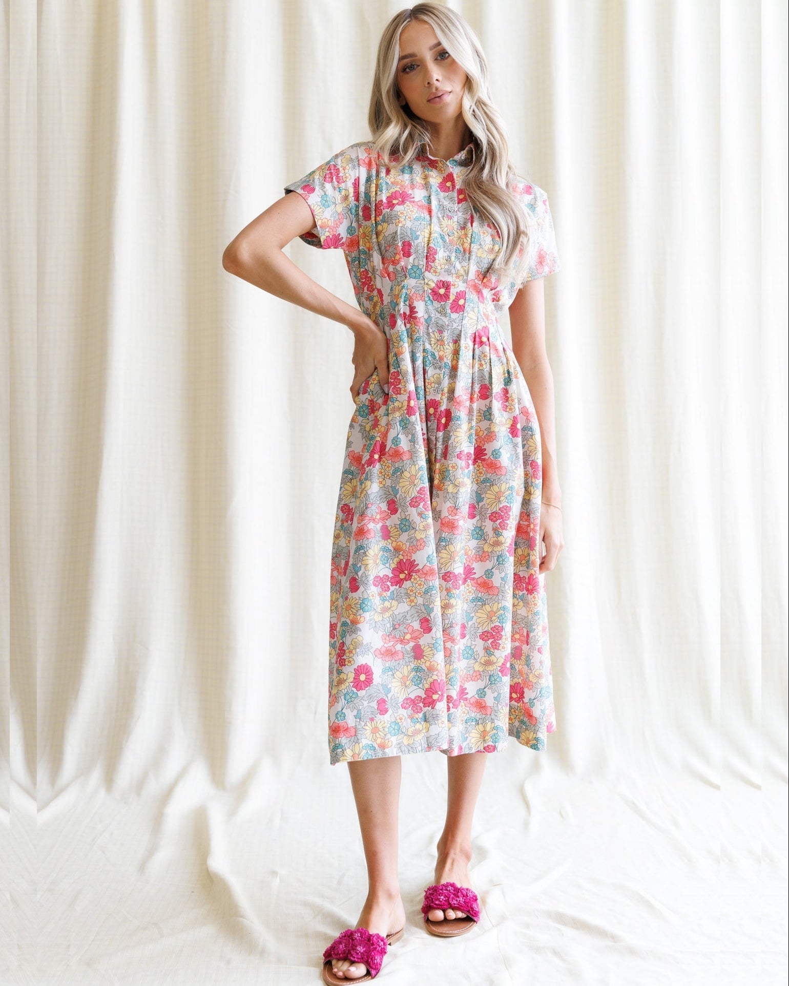 Pleated Shirtdress Bright Bouquet