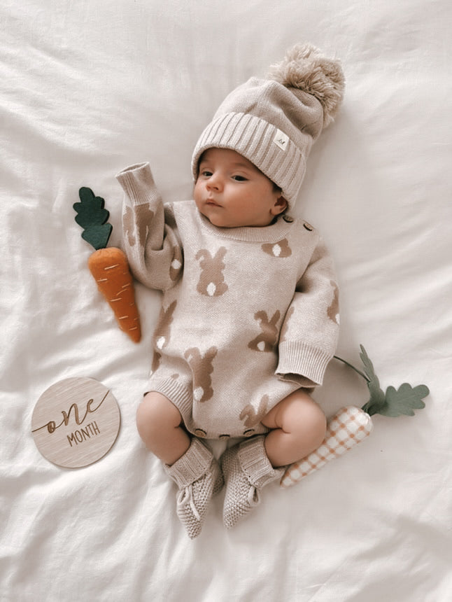 Luna + Luca Bunny Jacquard Romper Heather Beige