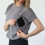 Abigail Short Sleeve Nursing T-Shirt | Dark Gray | Milk & Baby