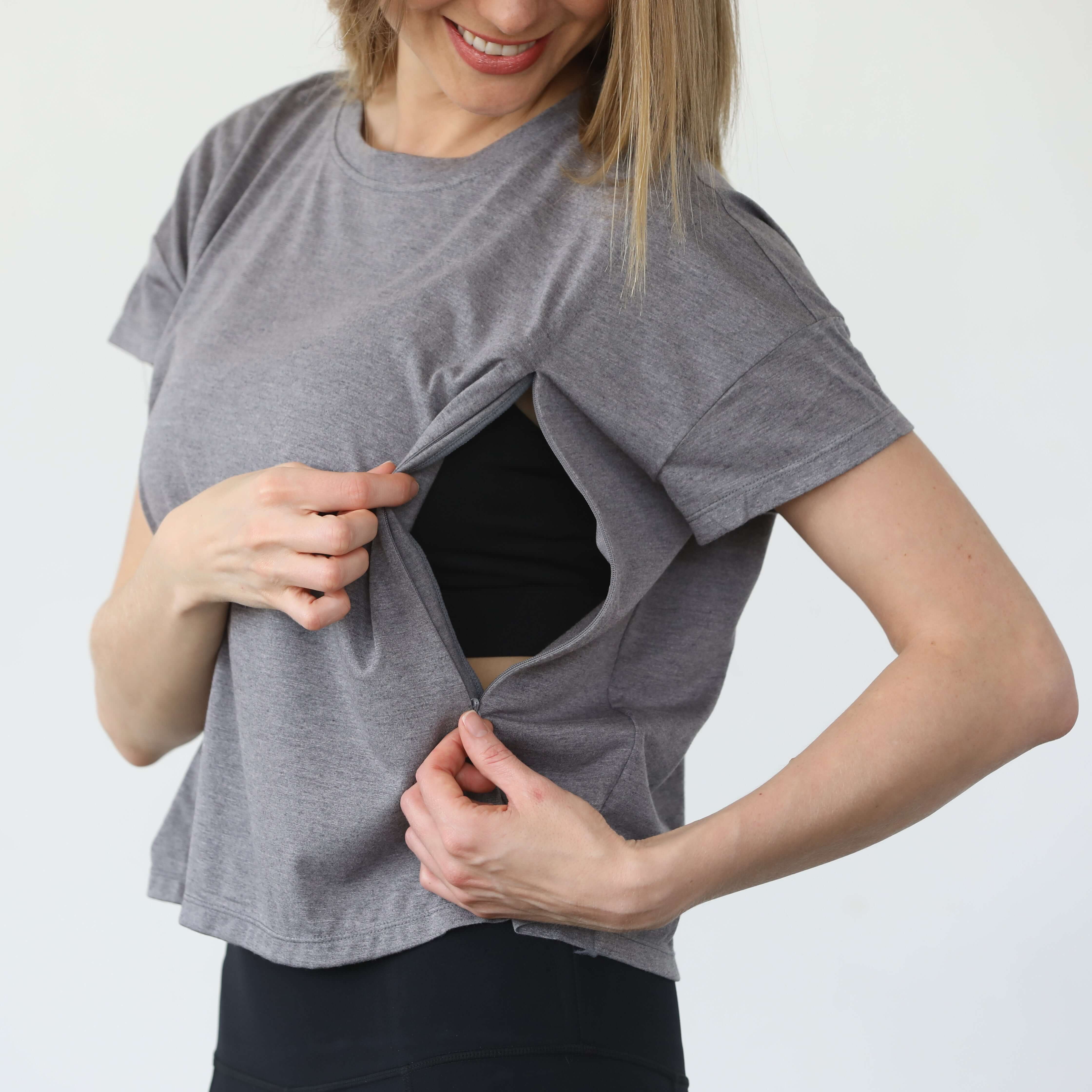Abigail Short Sleeve Nursing T-Shirt | Dark Gray | Milk & Baby
