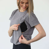 Abigail Short Sleeve Nursing T-Shirt | Dark Gray | Milk & Baby