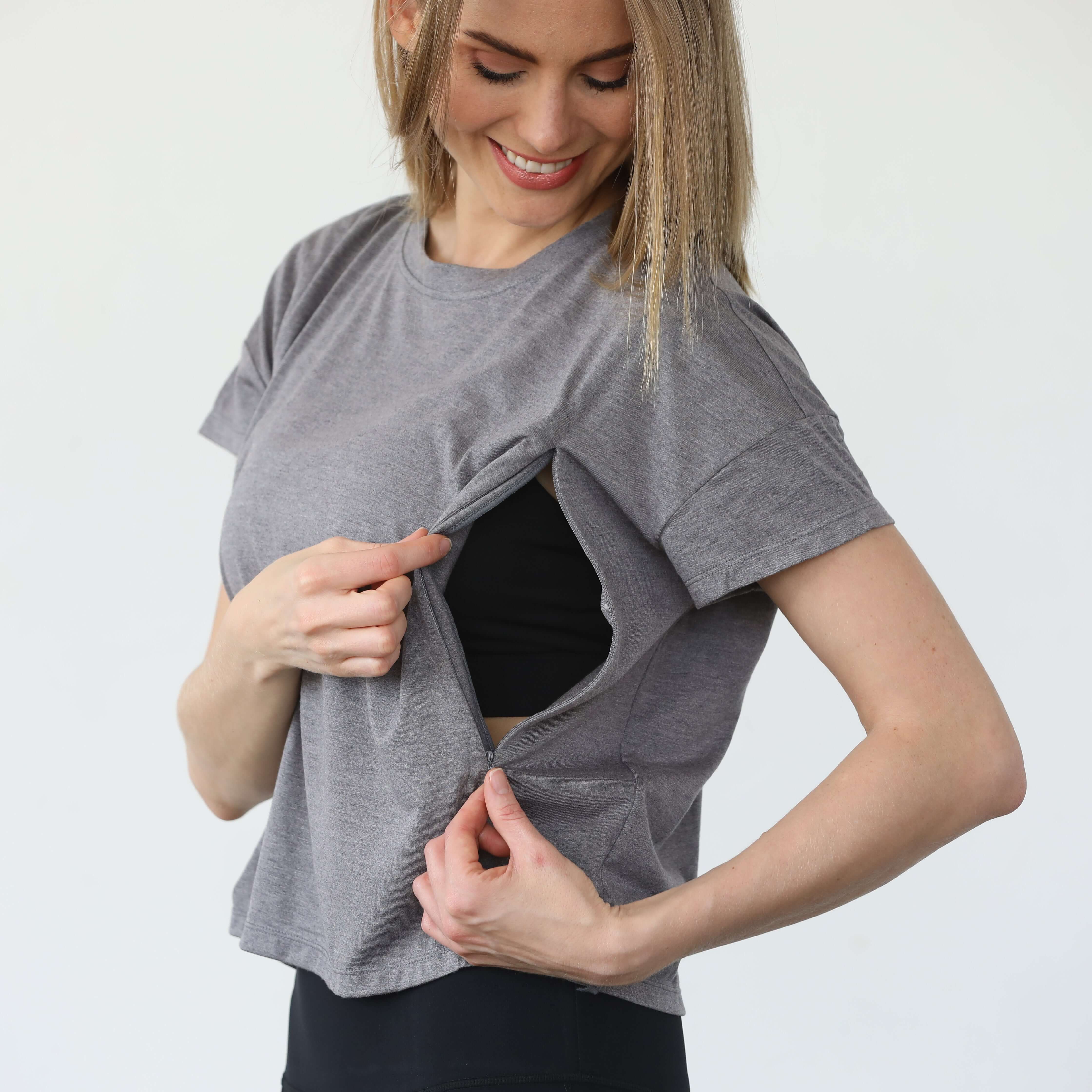 Abigail Short Sleeve Nursing T-Shirt | Dark Gray | Milk & Baby