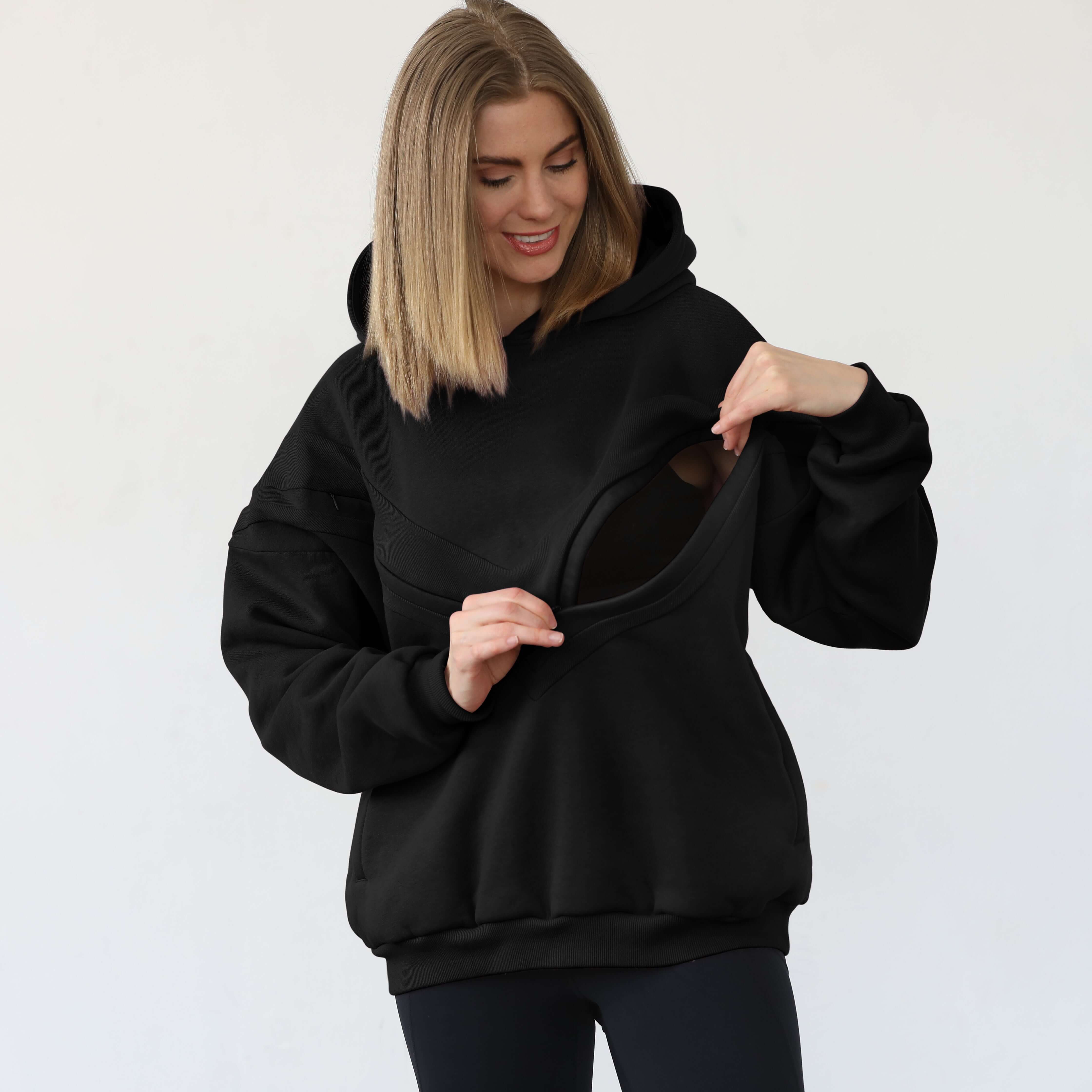 Isabella Ultra Soft Oversized Nursing & Pregnancy Hoodie (Noir) | Milk & Baby