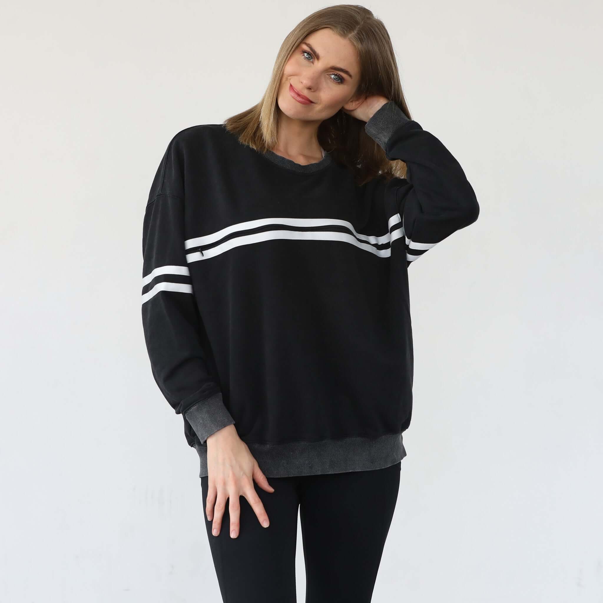 Celine Slouchy Nursing Pullover | Faded Black | Milk & Baby