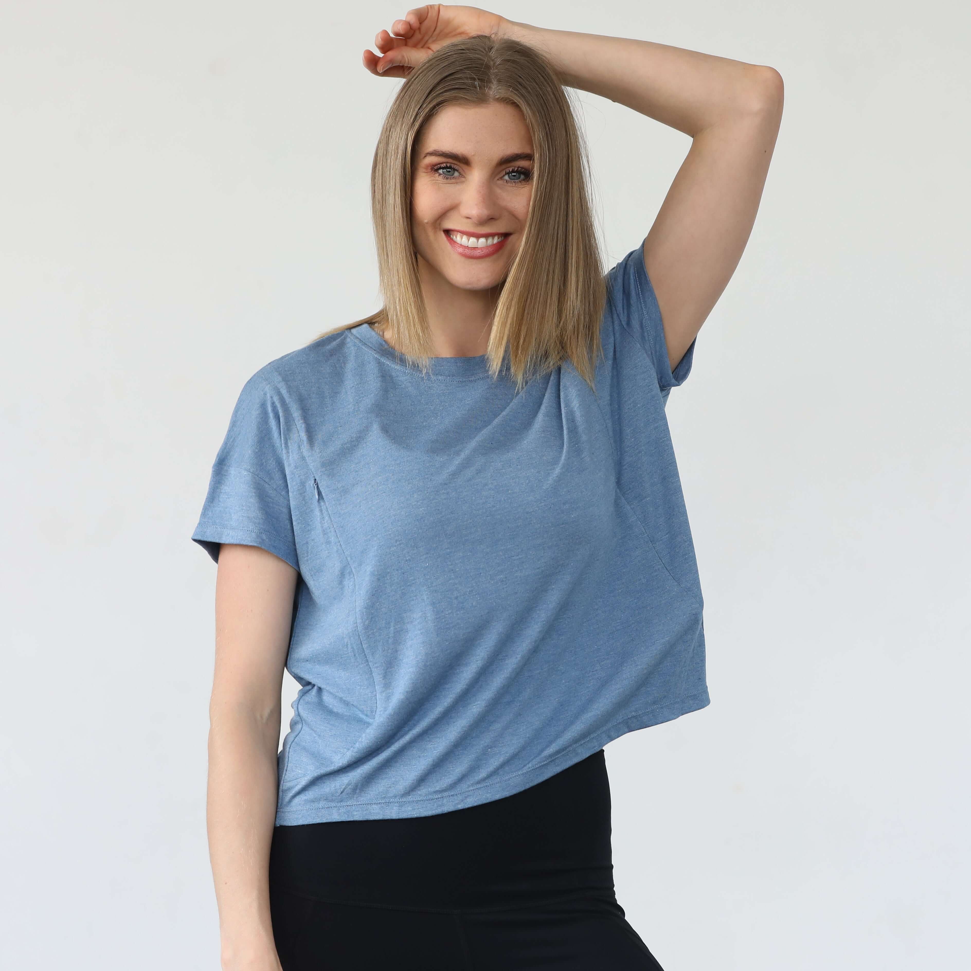 Abigail Short Sleeve Nursing T-Shirt | Pacific Blue | Milk & Baby
