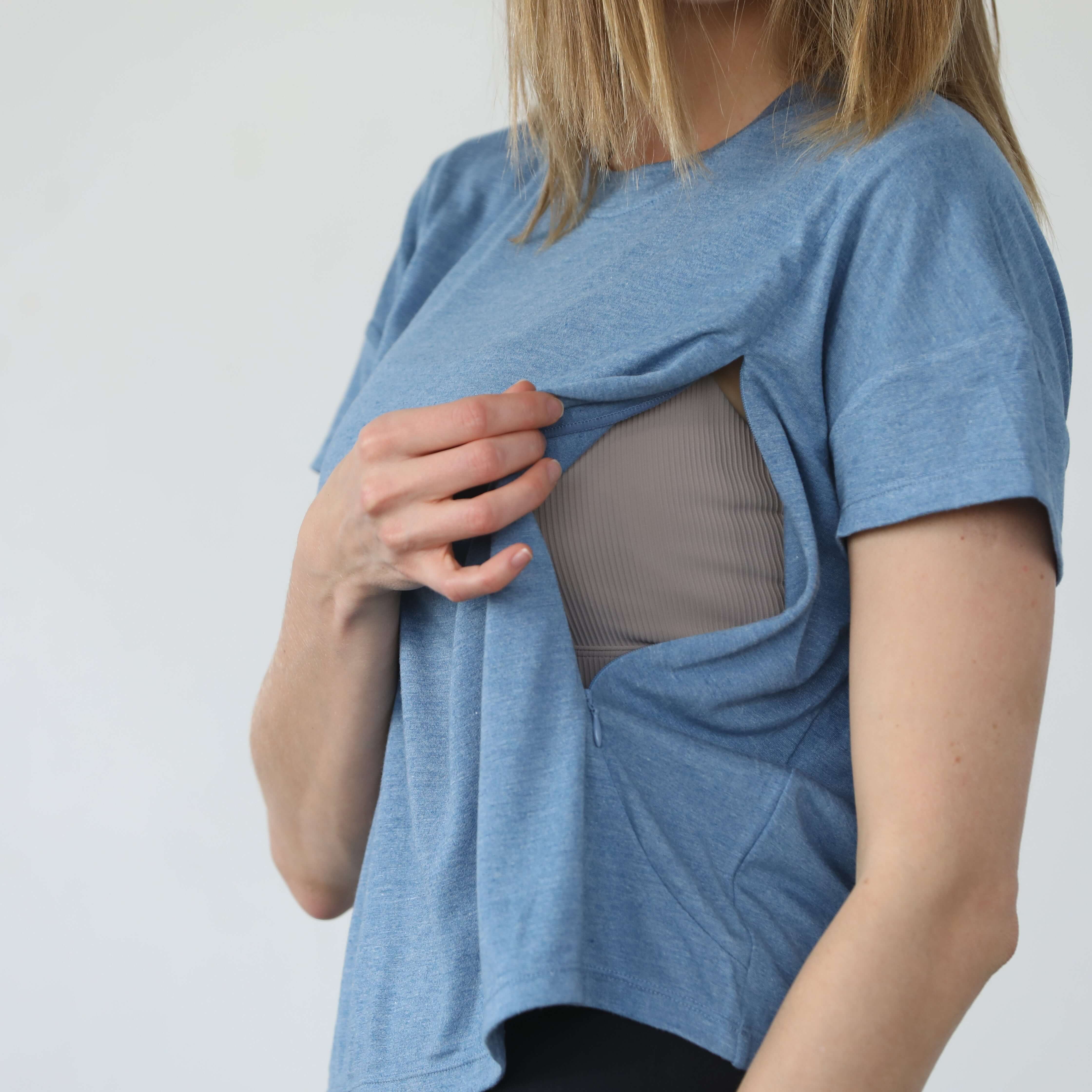 Abigail Short Sleeve Nursing T-Shirt | Pacific Blue | Milk & Baby