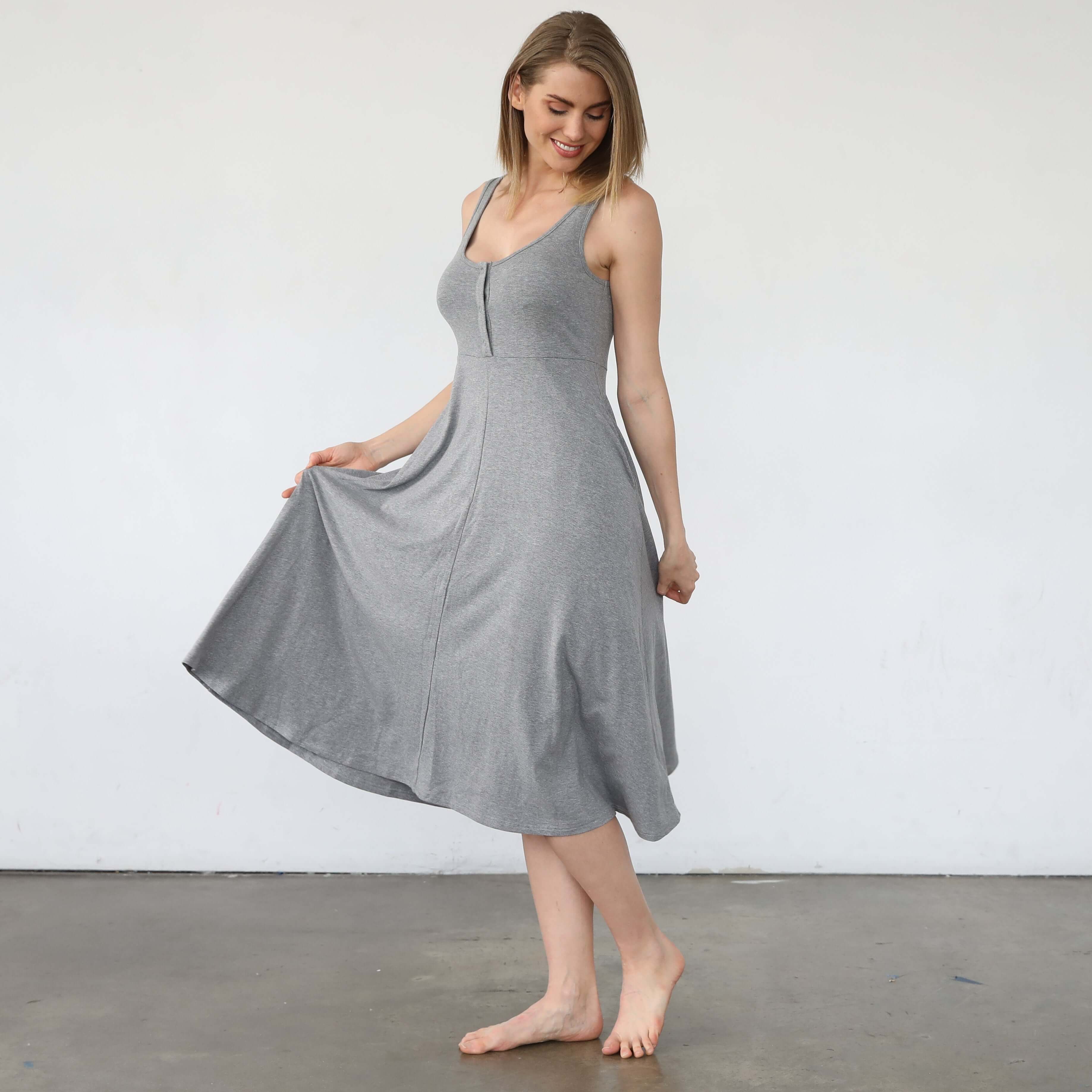 Audrey Softest Rib Nursing & Pregnancy Tank Dress | Dark Gray | Milk & Baby
