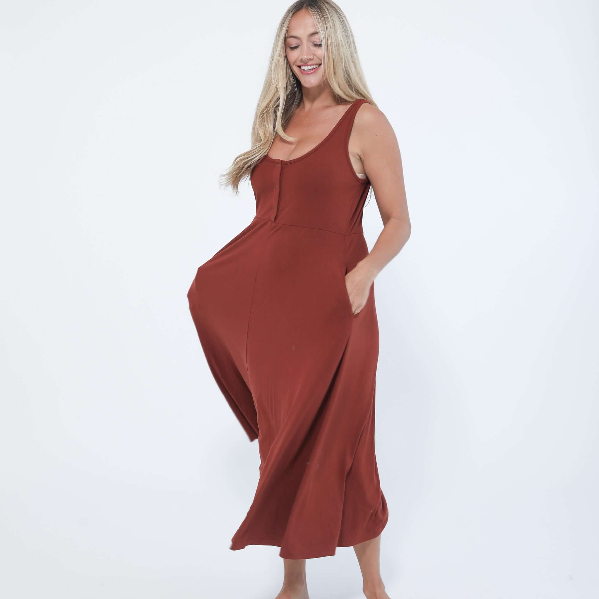 Audrey Softest Rib Nursing & Pregnancy Tank Dress | Rust | Milk & Baby