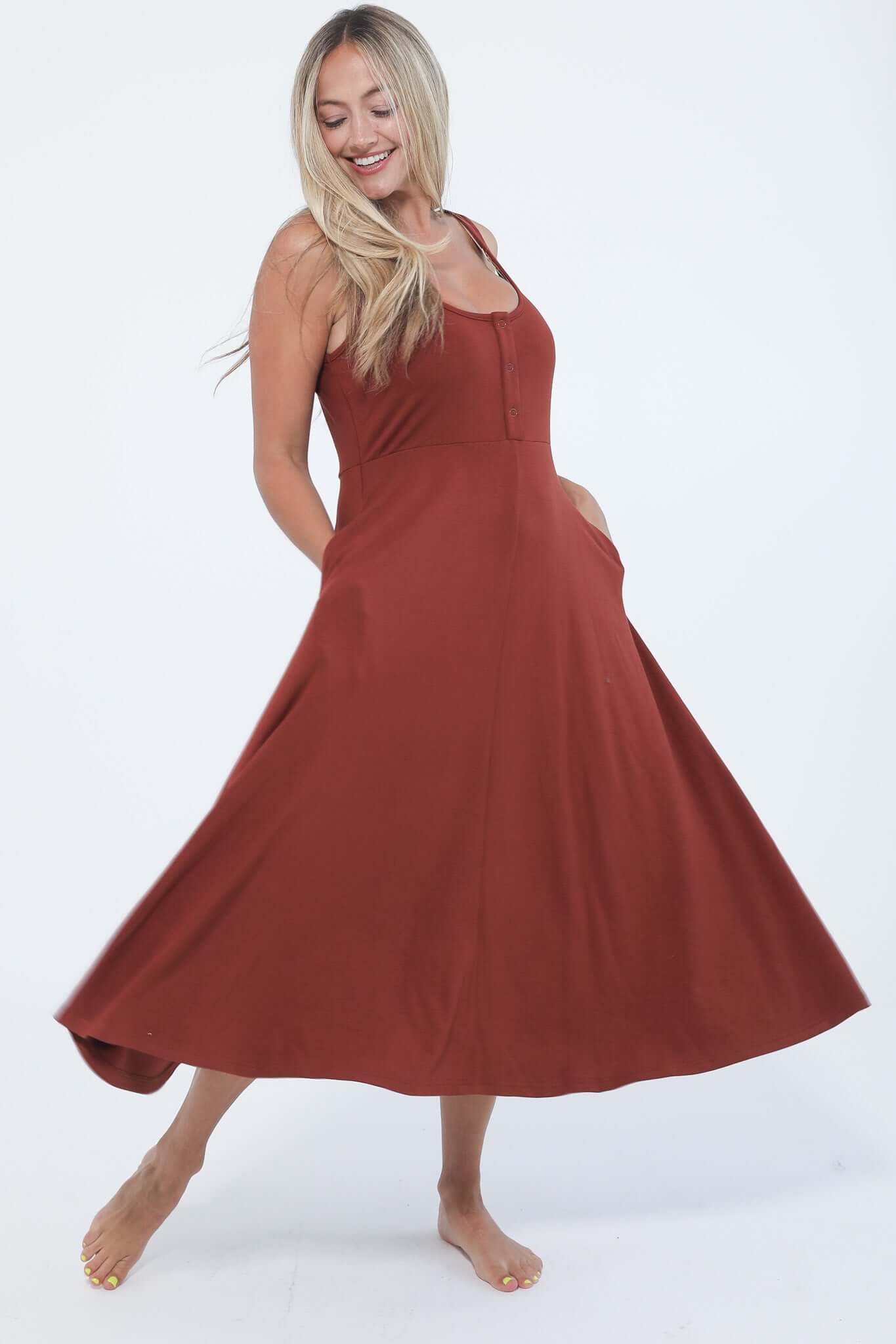 Audrey Softest Rib Nursing & Pregnancy Tank Dress | Rust | Milk & Baby