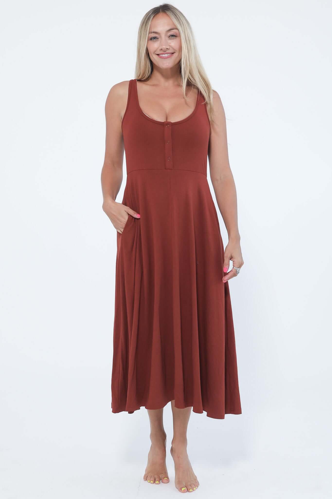 Audrey Softest Rib Nursing & Pregnancy Tank Dress | Rust | Milk & Baby