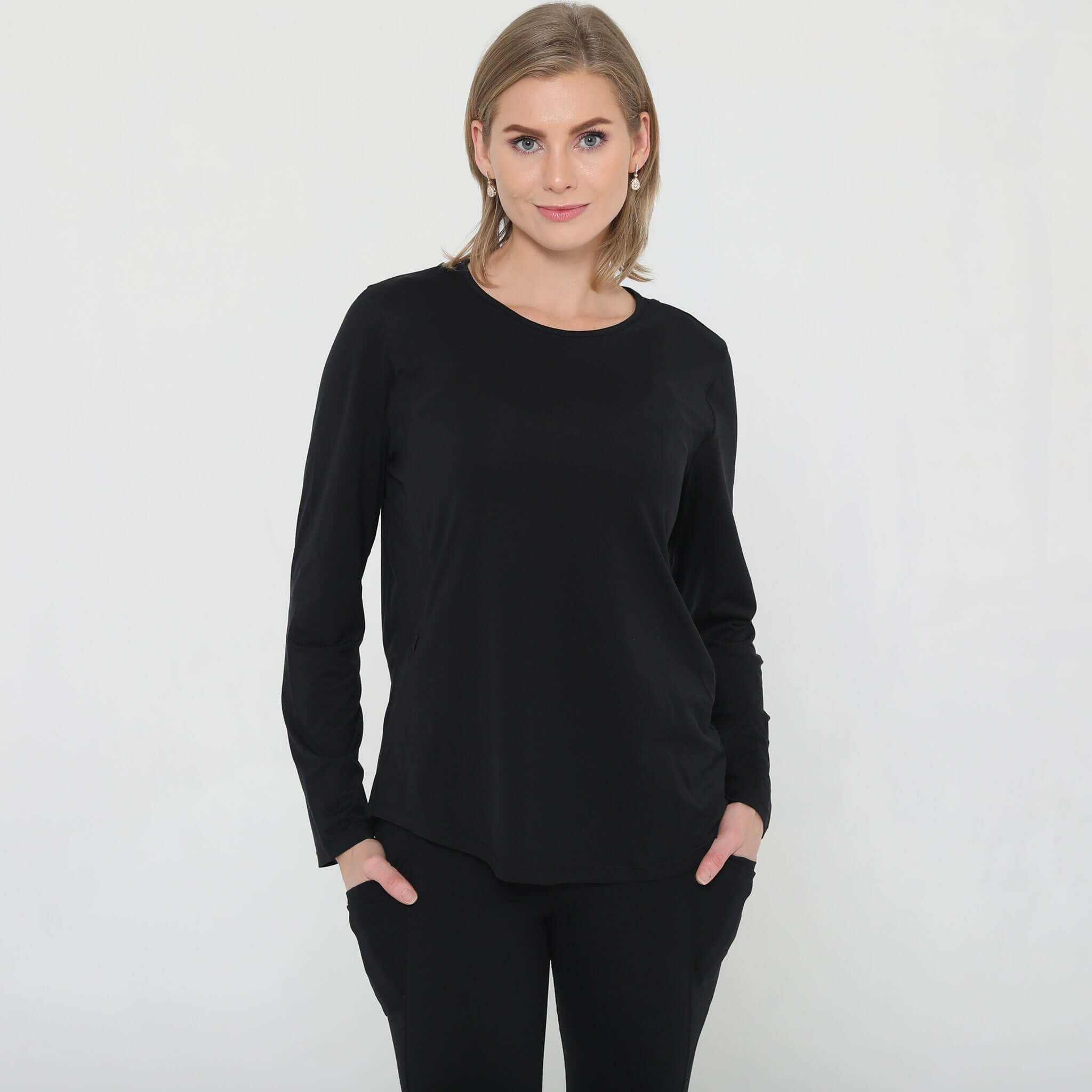 Harper Cross Back Long Sleeve Nursing Top (Noir) | Milk & Baby