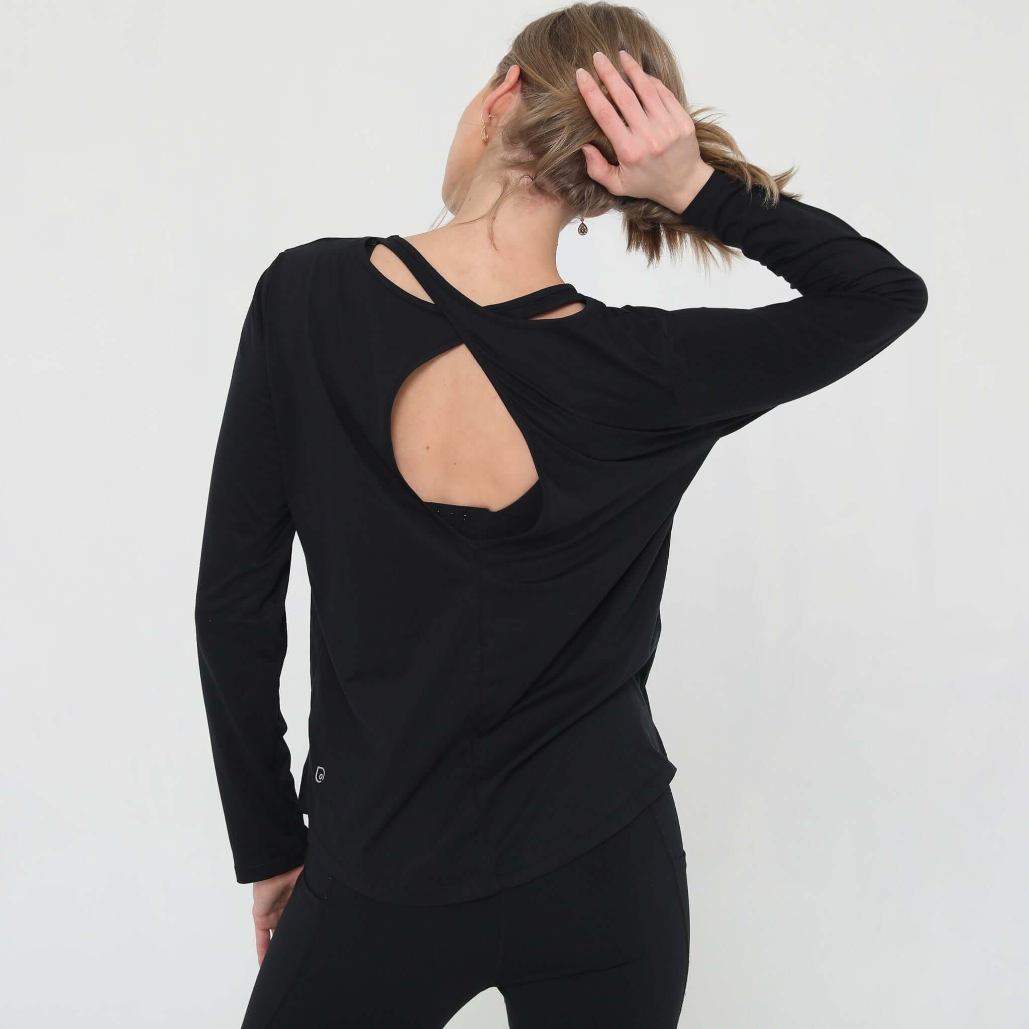 Harper Cross Back Long Sleeve Nursing Top (Noir) | Milk & Baby