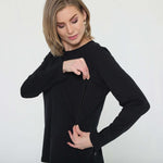 Harper Cross Back Long Sleeve Nursing Top (Noir) | Milk & Baby