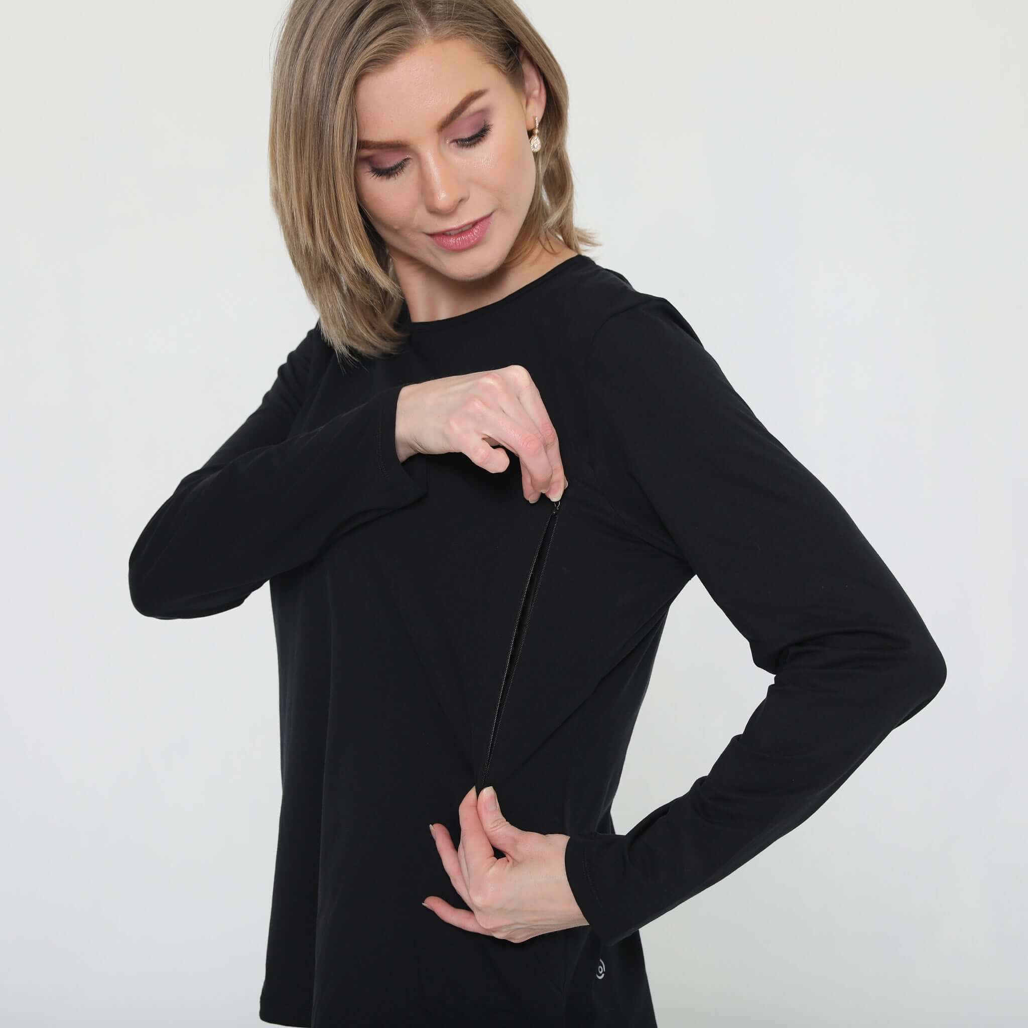 Harper Cross Back Long Sleeve Nursing Top (Noir) | Milk & Baby