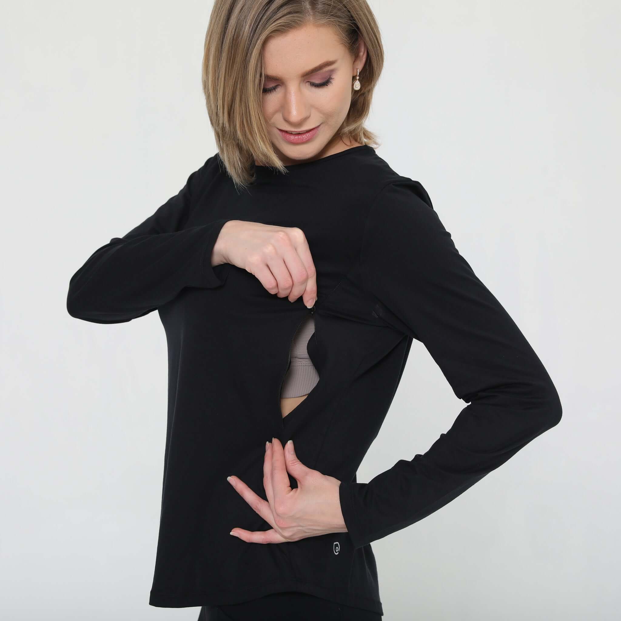 Harper Cross Back Long Sleeve Nursing Top (Noir) | Milk & Baby