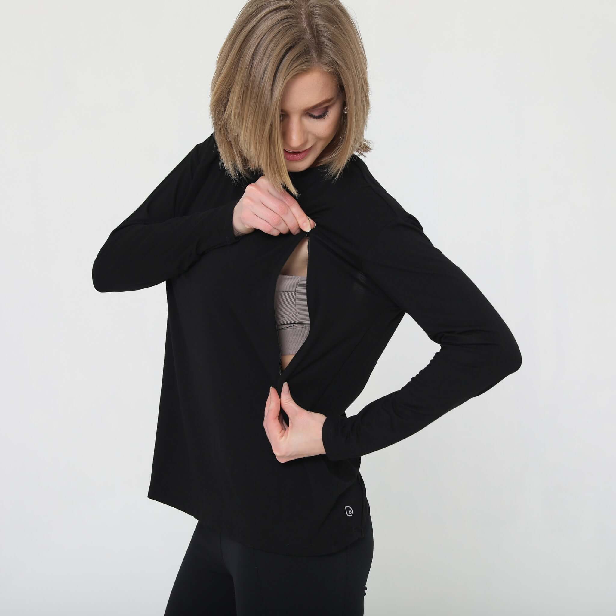 Hazel Open Back Long Sleeve Nursing Top (Noir) | Milk & Baby