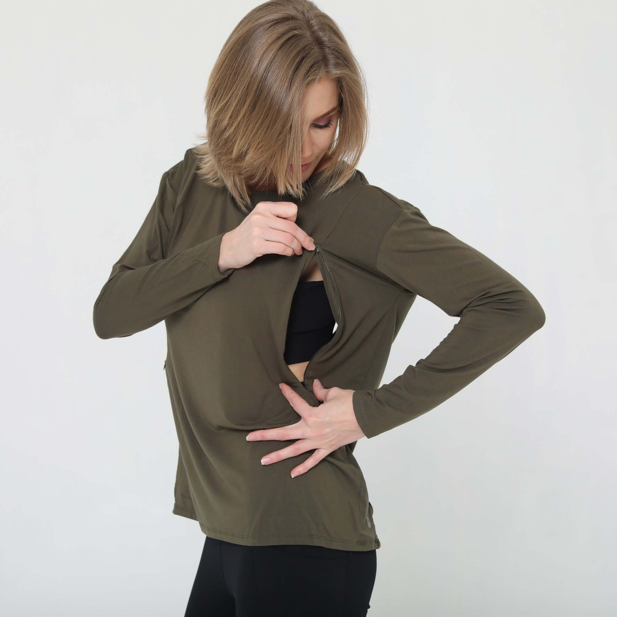 Hazel Open Back Long Sleeve Nursing Top (Cactus) | Milk & Baby