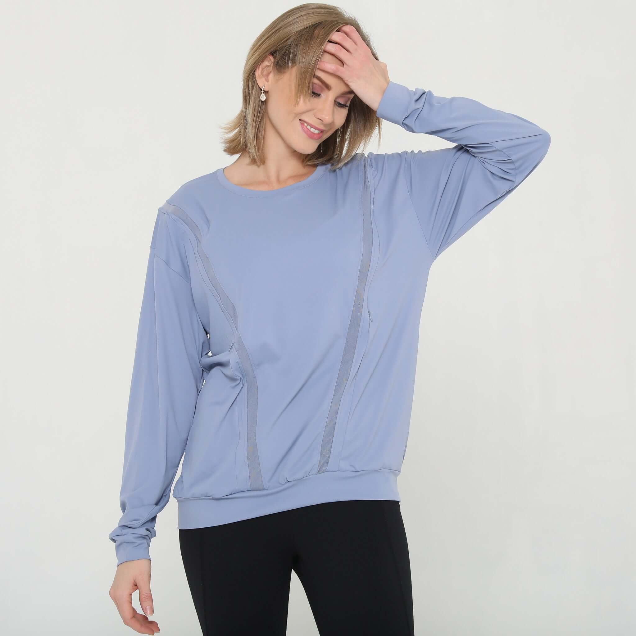 Ivy Mesh Long Sleeve Nursing Top (Pitch Blue) | Milk & Baby