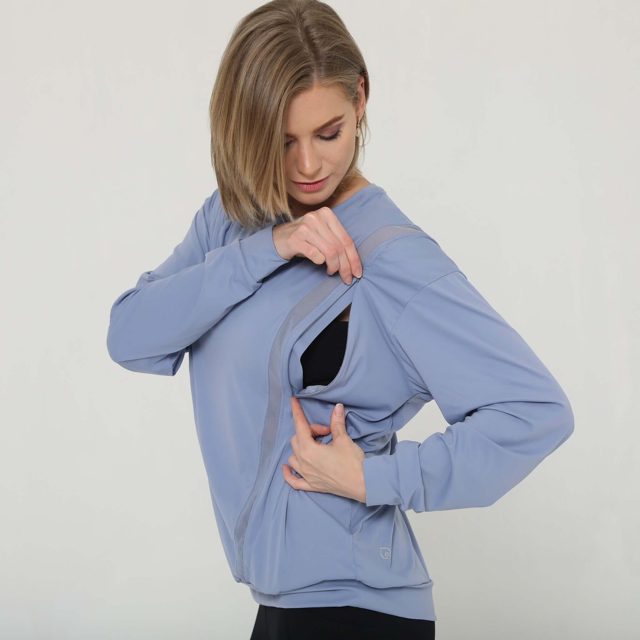Ivy Mesh Long Sleeve Nursing Top (Pitch Blue) | Milk & Baby
