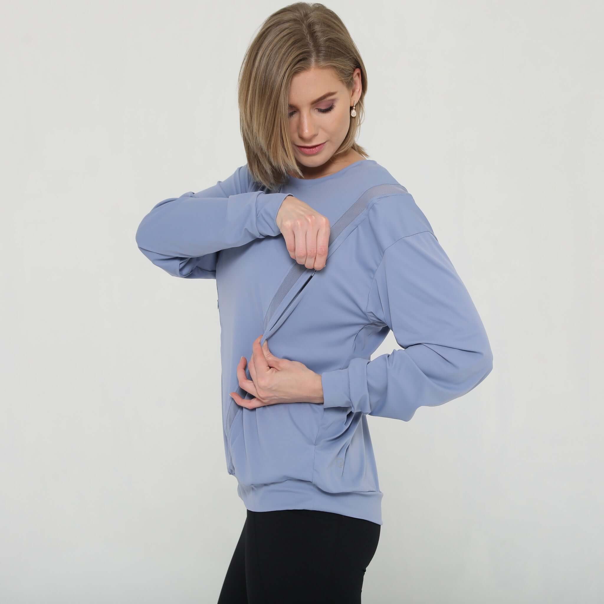Ivy Mesh Long Sleeve Nursing Top (Pitch Blue) | Milk & Baby