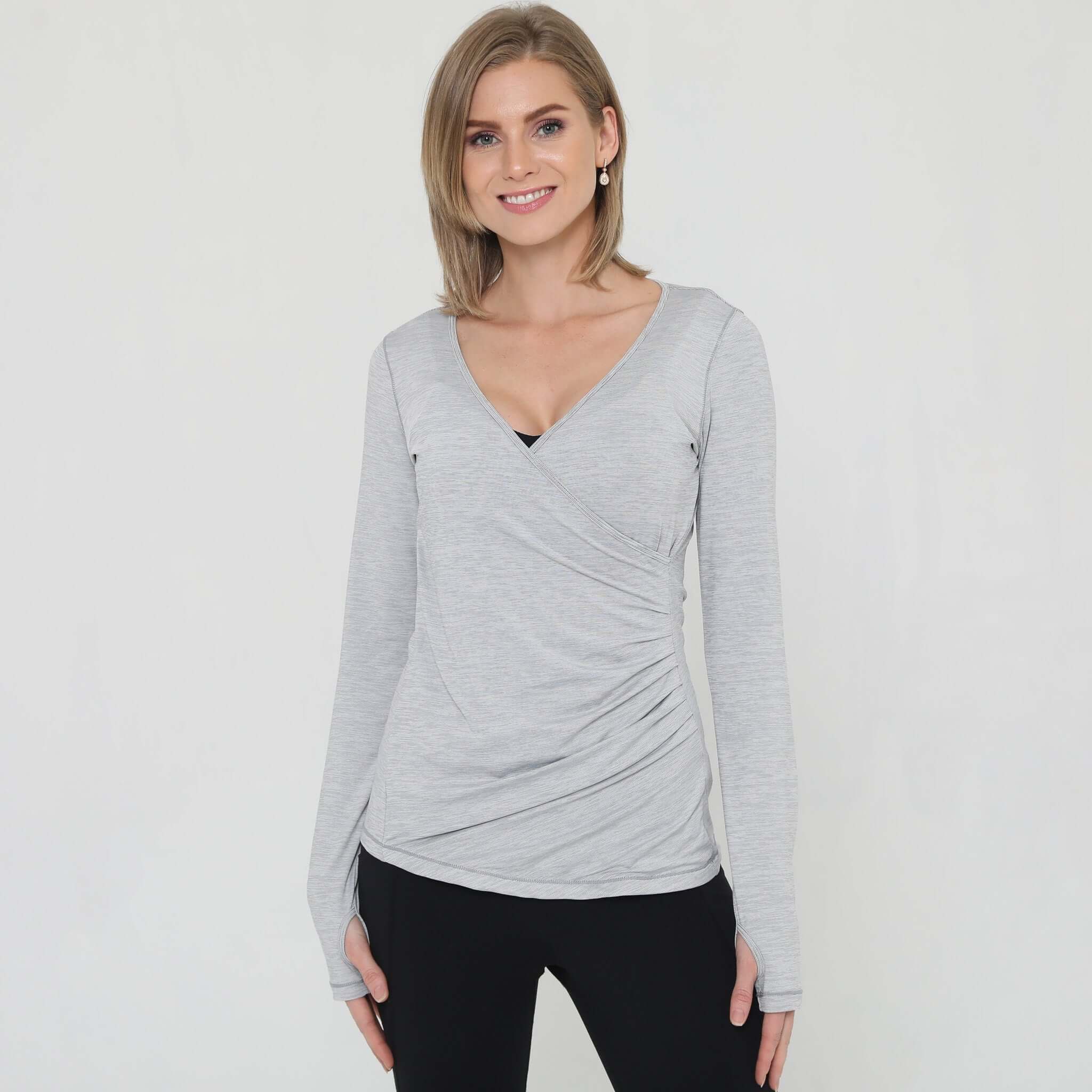 Olivia During & After Crossover Layering Long Sleeve Top (Space Grey) | Milk & Baby
