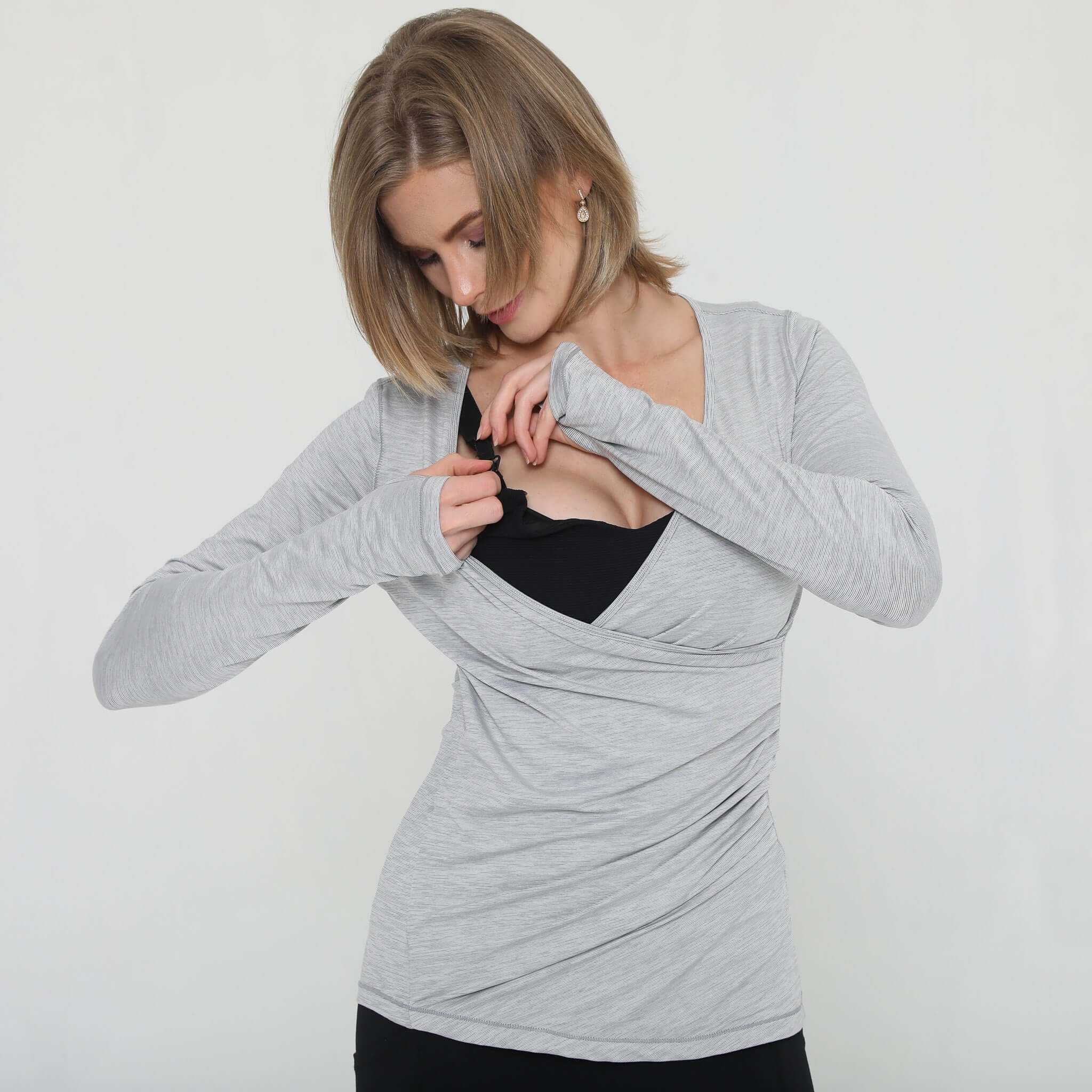 Olivia During & After Crossover Layering Long Sleeve Top (Space Grey) | Milk & Baby