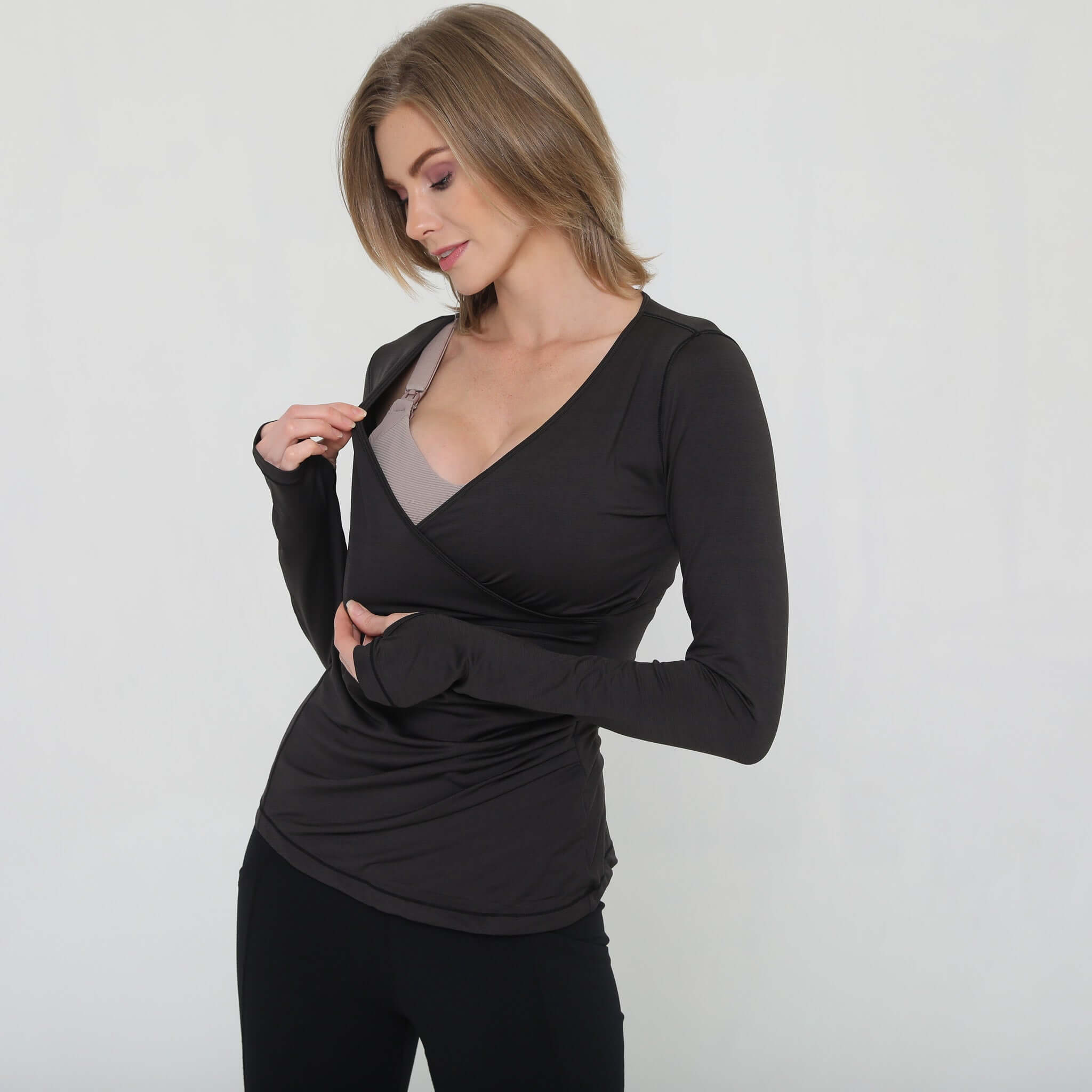 Olivia During & After Crossover Layering Long Sleeve Top (Noir) | Milk & Baby