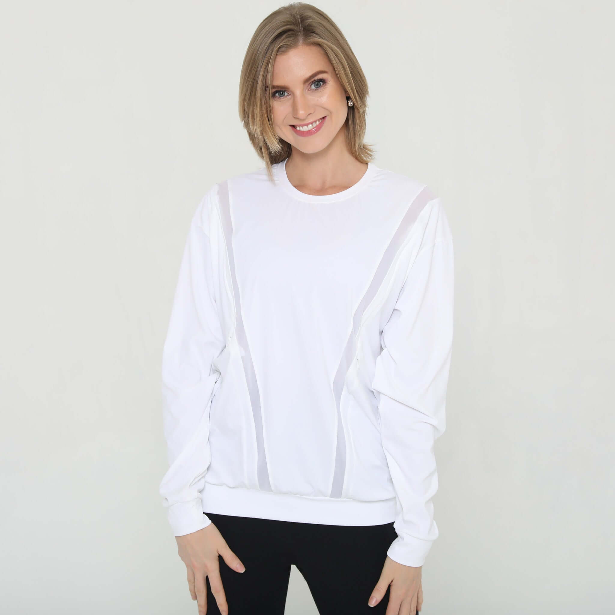Ivy Mesh Long Sleeve Nursing Top (Blanc) | Milk & Baby
