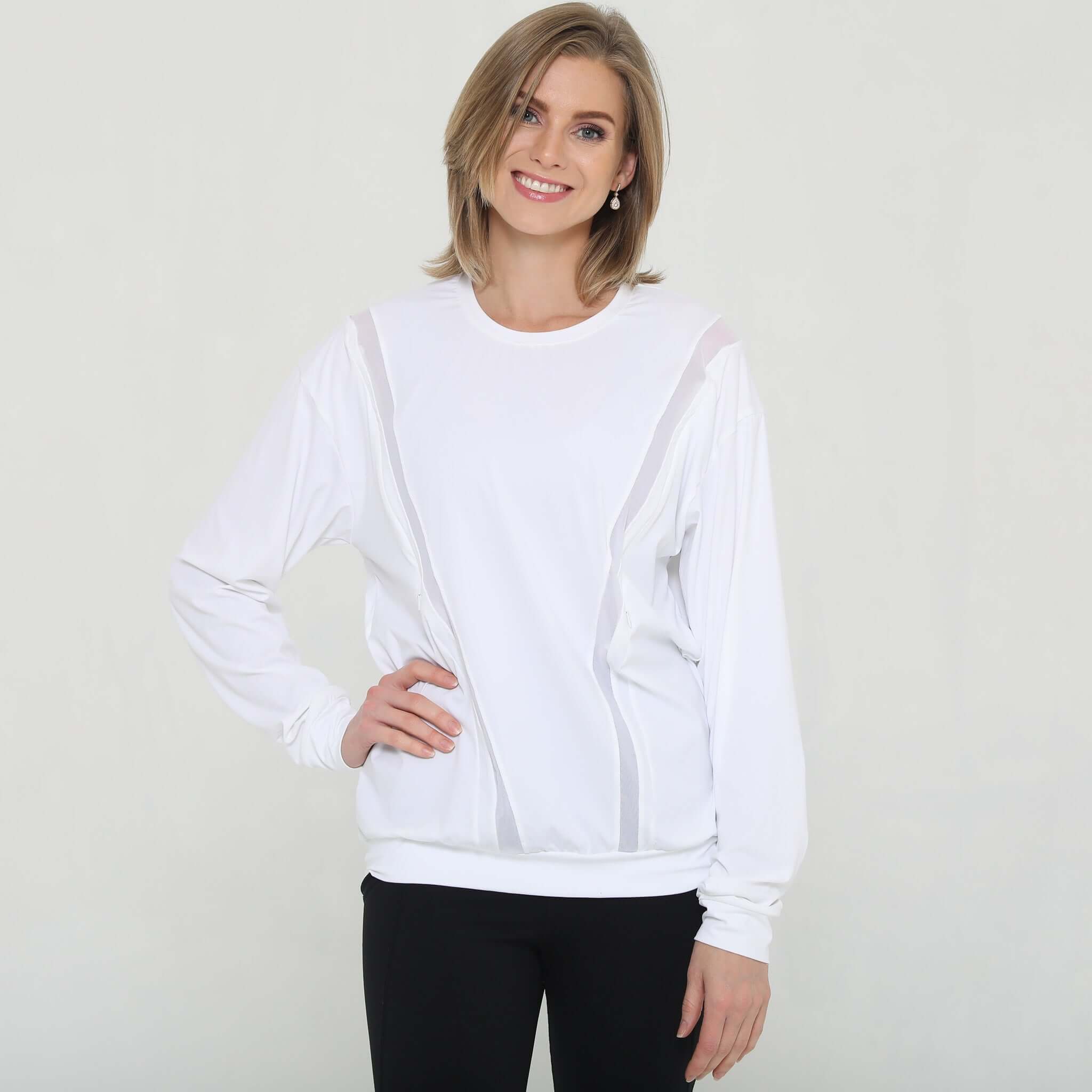 Ivy Mesh Long Sleeve Nursing Top (Blanc) | Milk & Baby