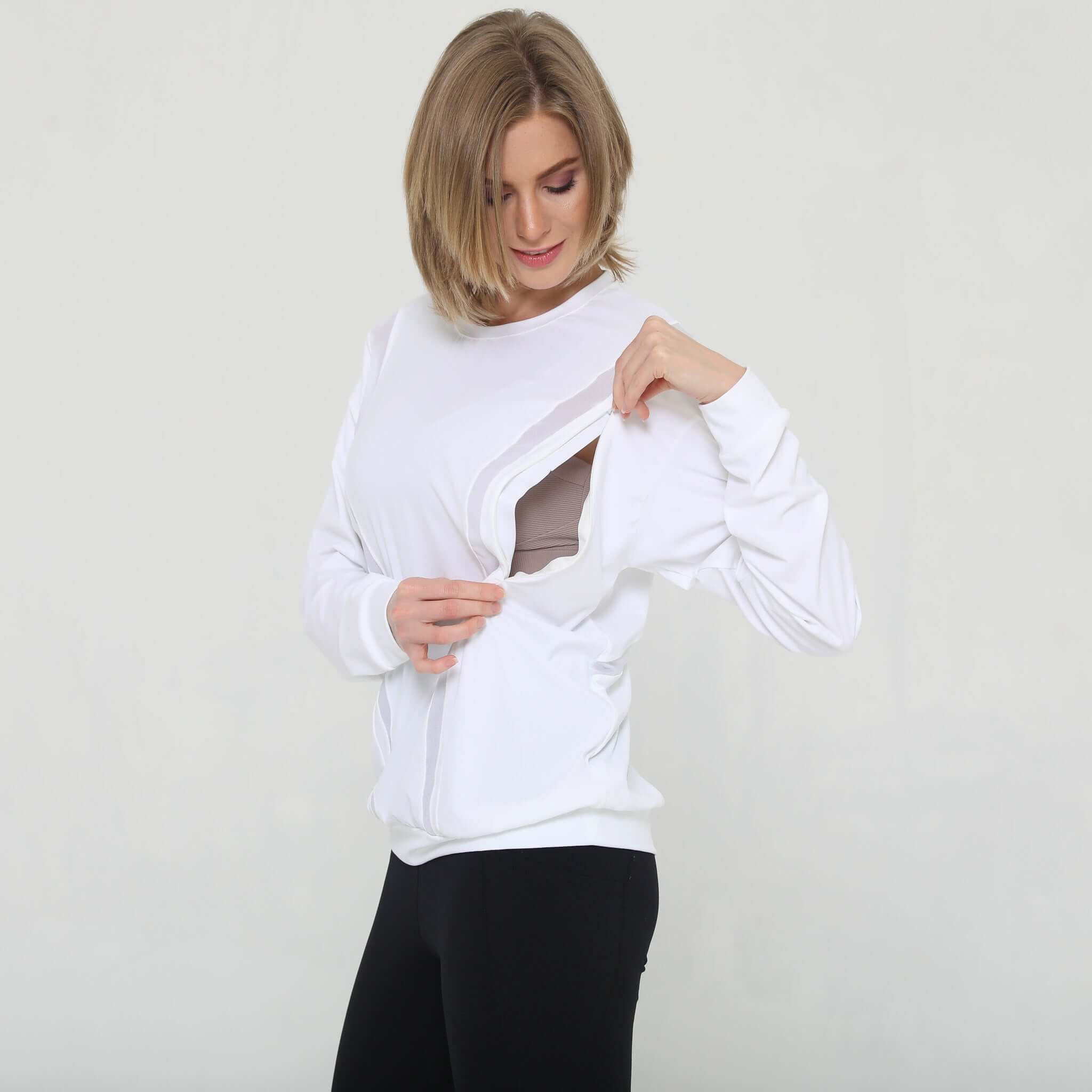 Ivy Mesh Long Sleeve Nursing Top (Blanc) | Milk & Baby