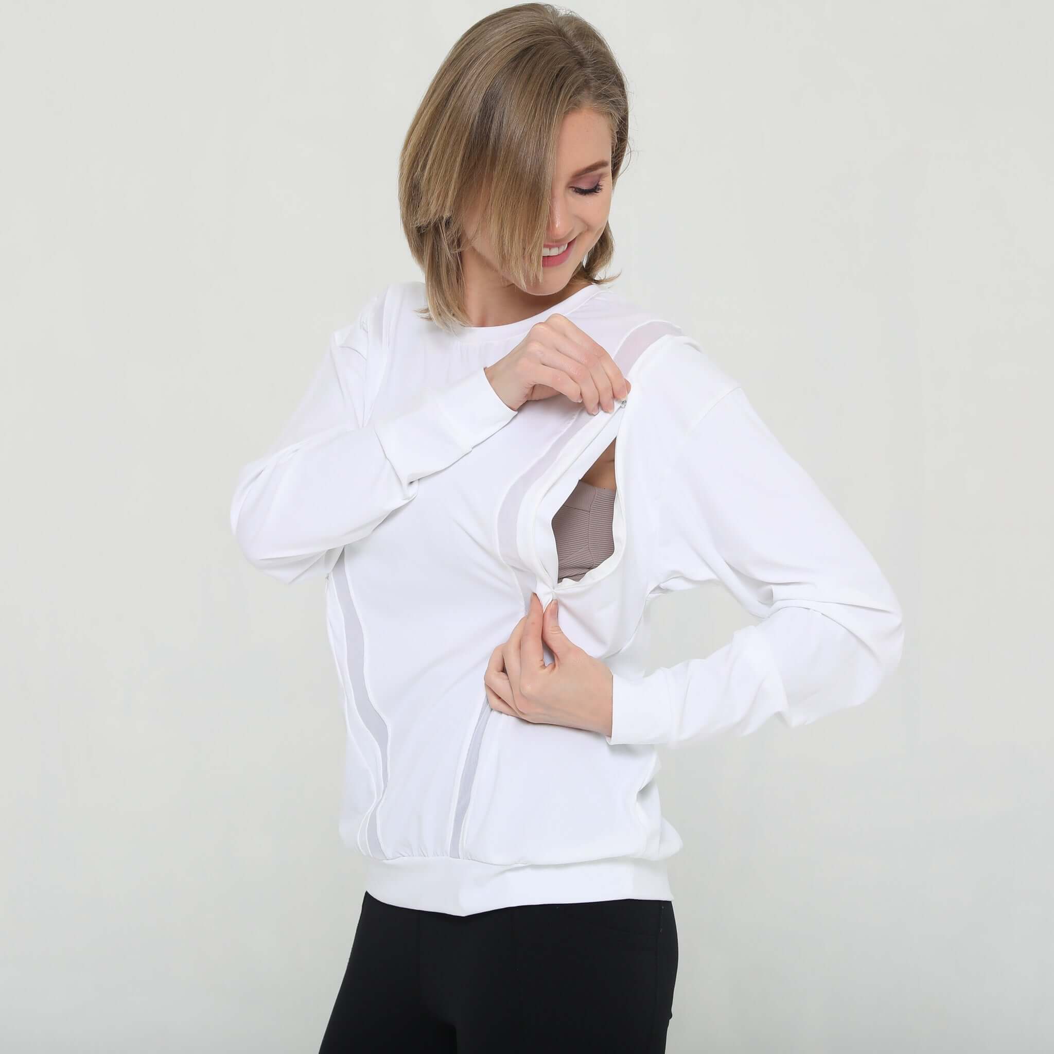 Ivy Mesh Long Sleeve Nursing Top (Blanc) | Milk & Baby
