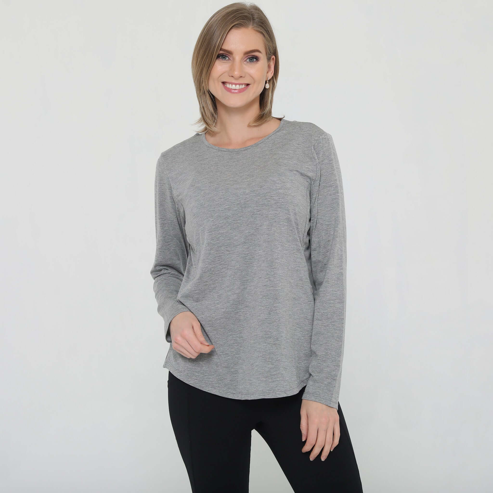 Harper Cross Back Long Sleeve Nursing Top (Heather Grey) | Milk & Baby