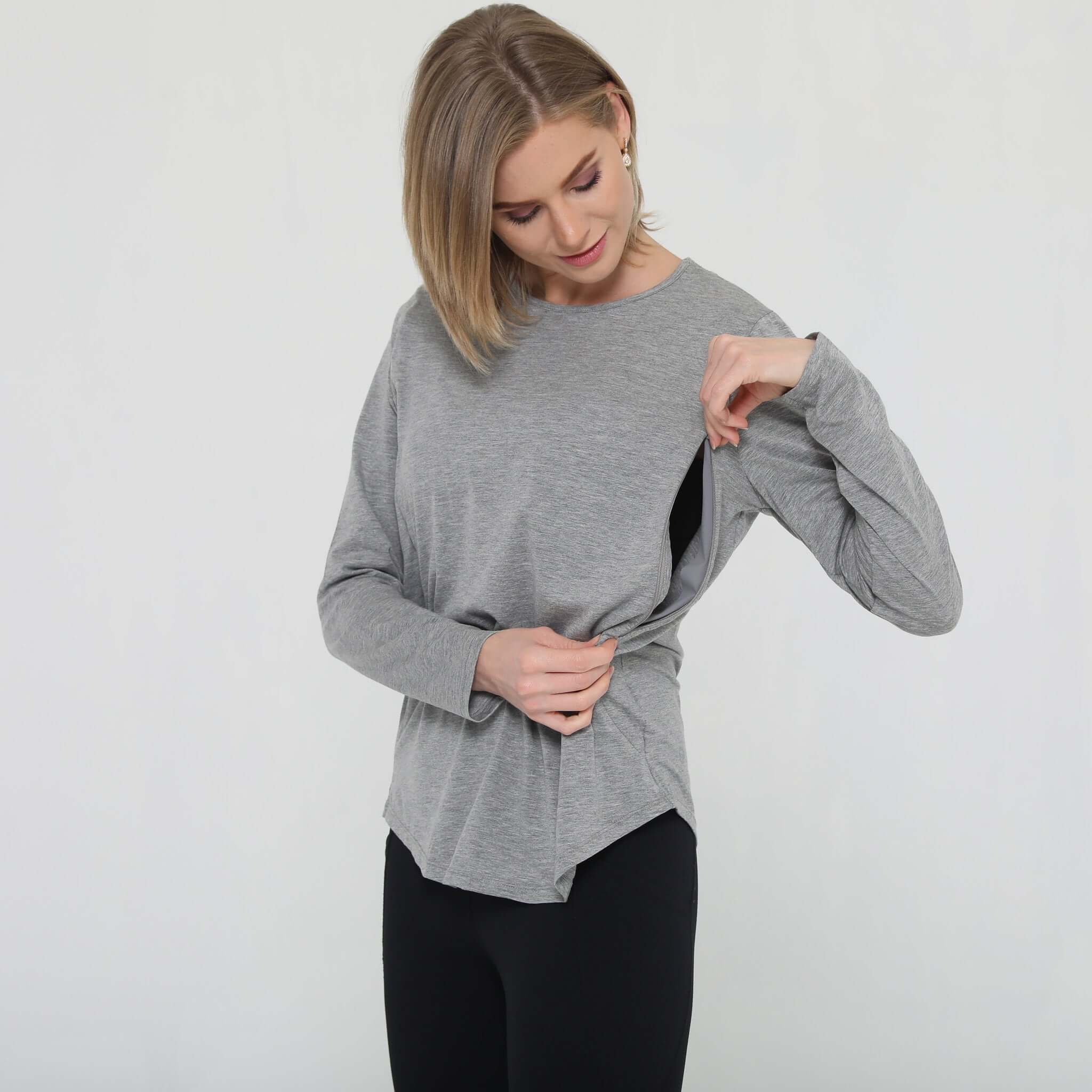 Harper Cross Back Long Sleeve Nursing Top | Heather Grey | Milk & Baby