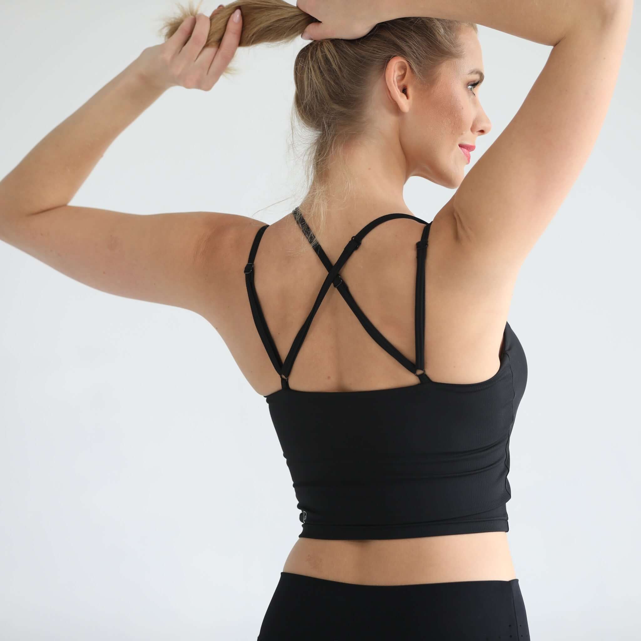 Sienna - Light Support Nursing Crop Tank Bra (Ribbed Noir) | Milk & Baby