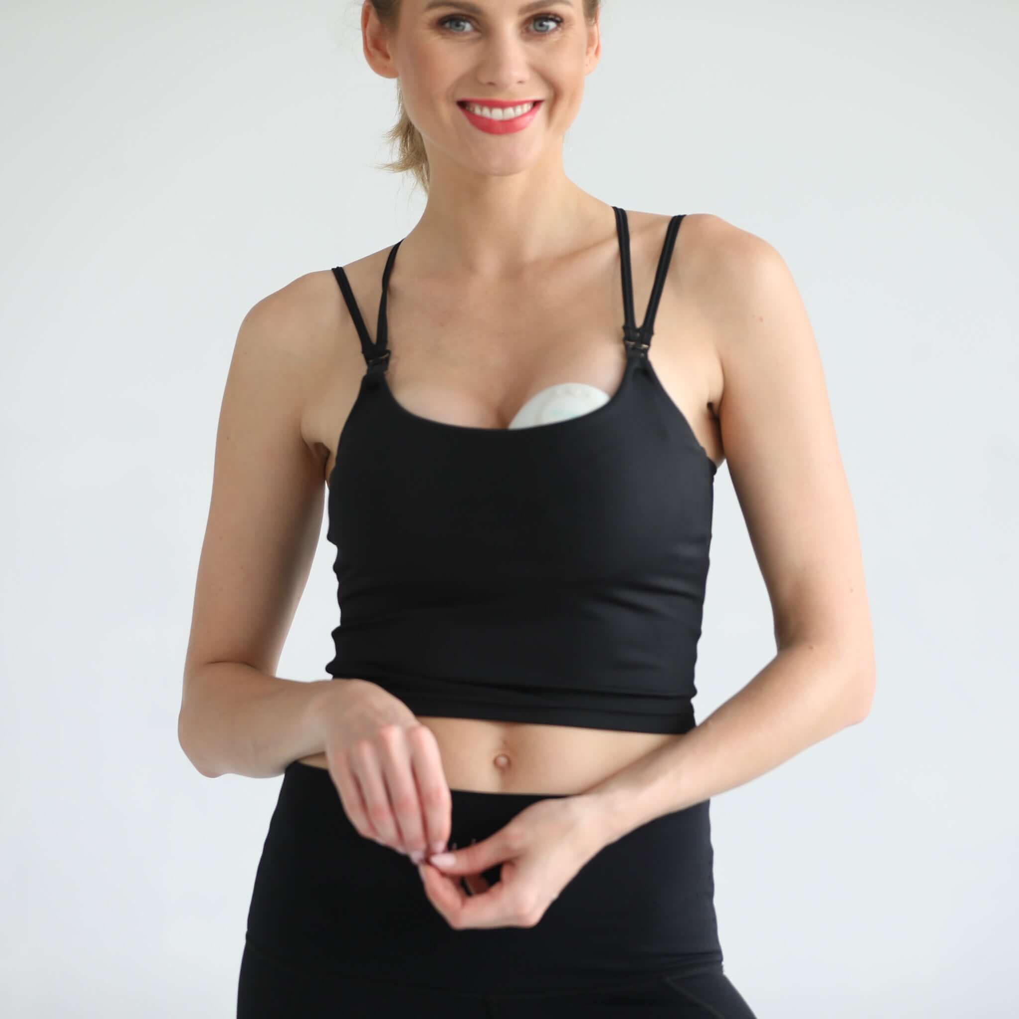 Sienna - Light Support Nursing Crop Tank Bra (Ribbed Noir) | Milk & Baby