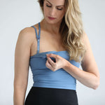 Sienna - Light Support Nursing Crop Tank Bra (Ribbed Ocean Blue) | Milk & Baby
