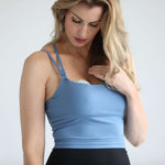 Sienna - Light Support Nursing Crop Tank Bra (Ribbed Ocean Blue) | Milk & Baby