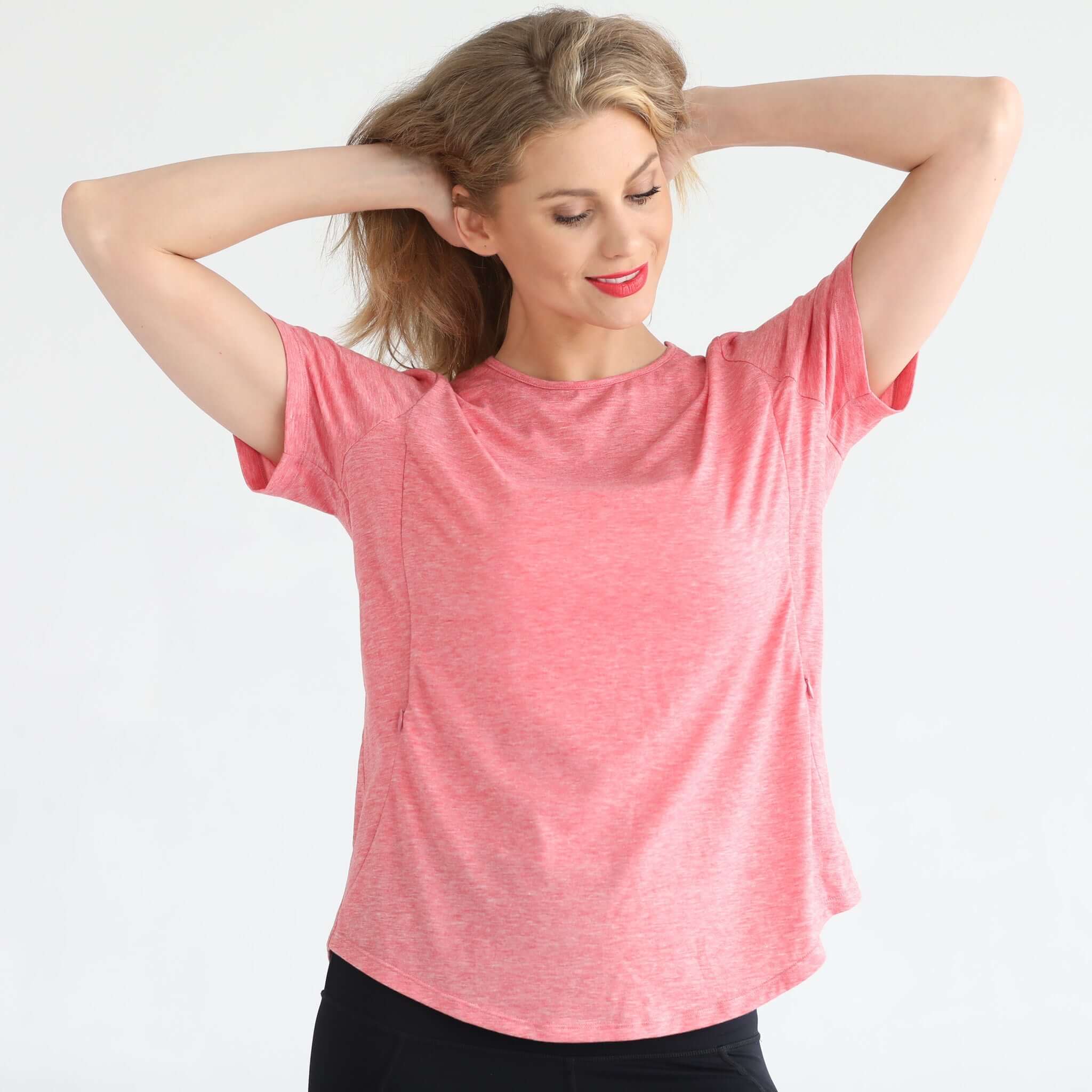 Harper Cross Back Short Sleeve Nursing Tee | Sugar Coral | Milk & Baby