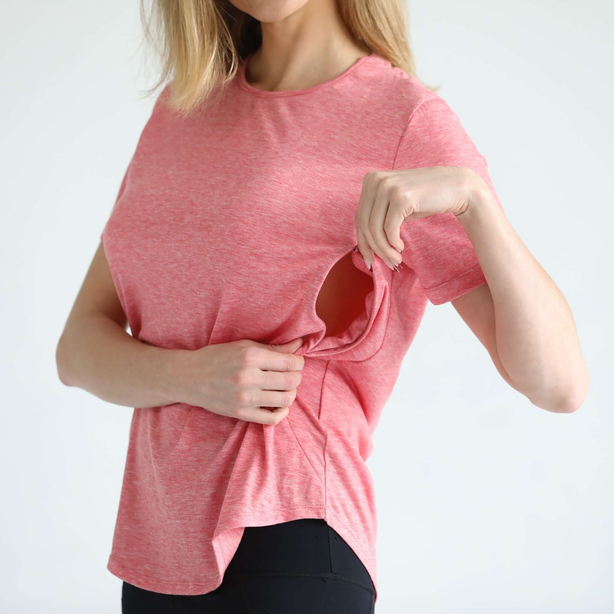Harper Cross Back Short Sleeve Nursing Tee | Sugar Coral | Milk & Baby