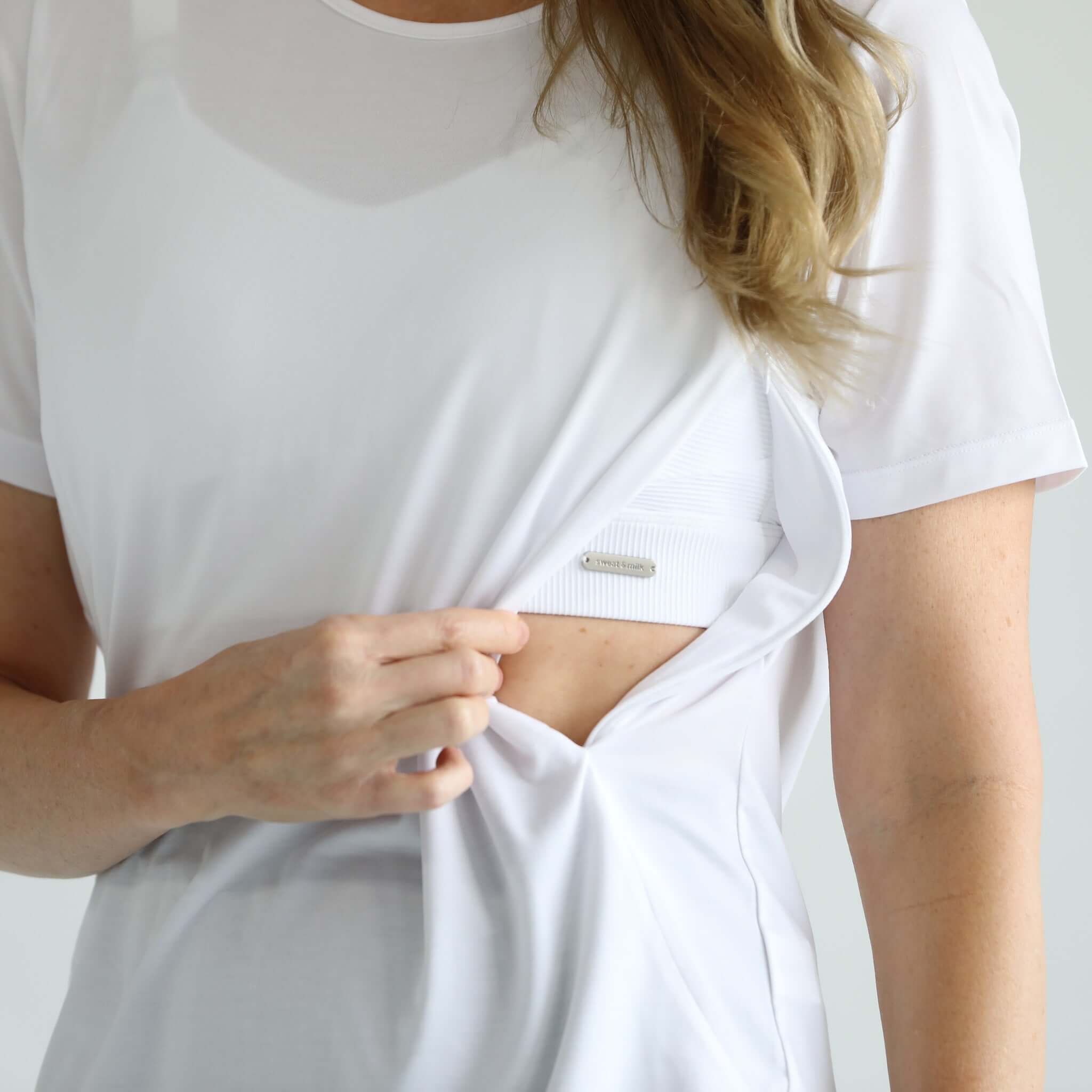 Harper Cross Back Short Sleeve Nursing Tee | Blanc | Milk & Baby