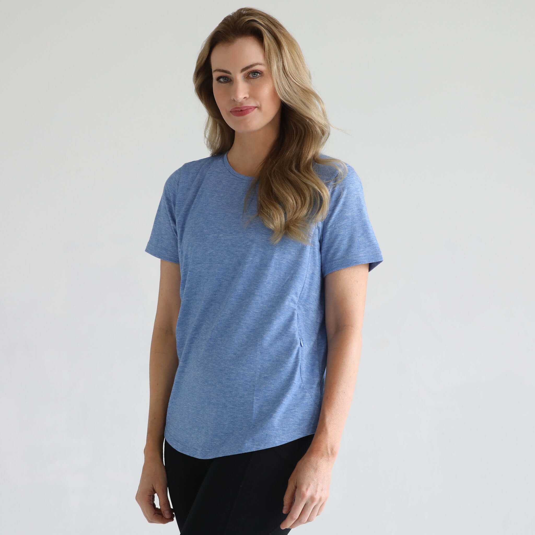 Harper Cross Back Short Sleeve Nursing Tee | Pacific Blue | Milk & Baby