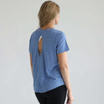 Harper Cross Back Short Sleeve Nursing Tee | Pacific Blue | Milk & Baby