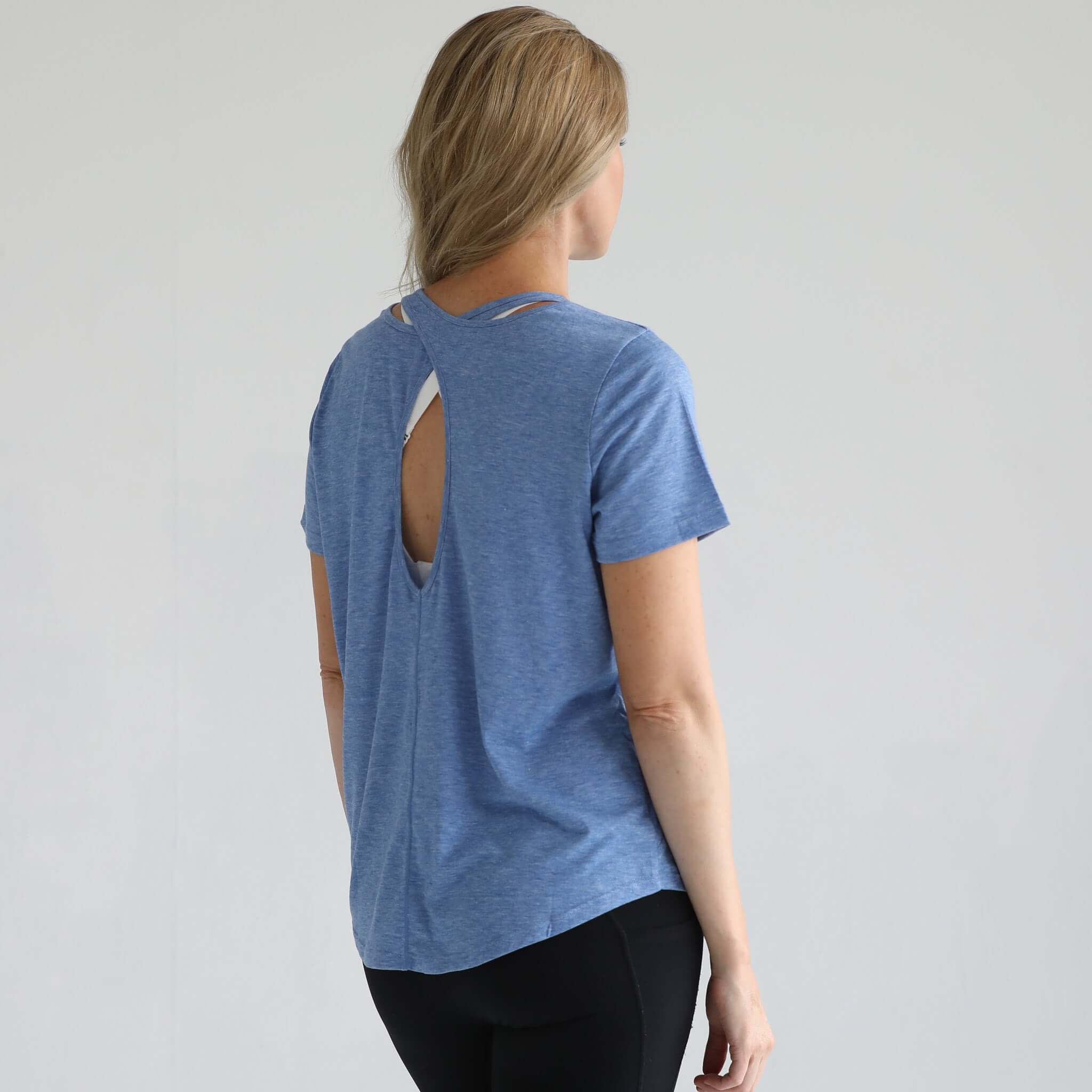 Harper Cross Back Short Sleeve Nursing Tee | Pacific Blue | Milk & Baby