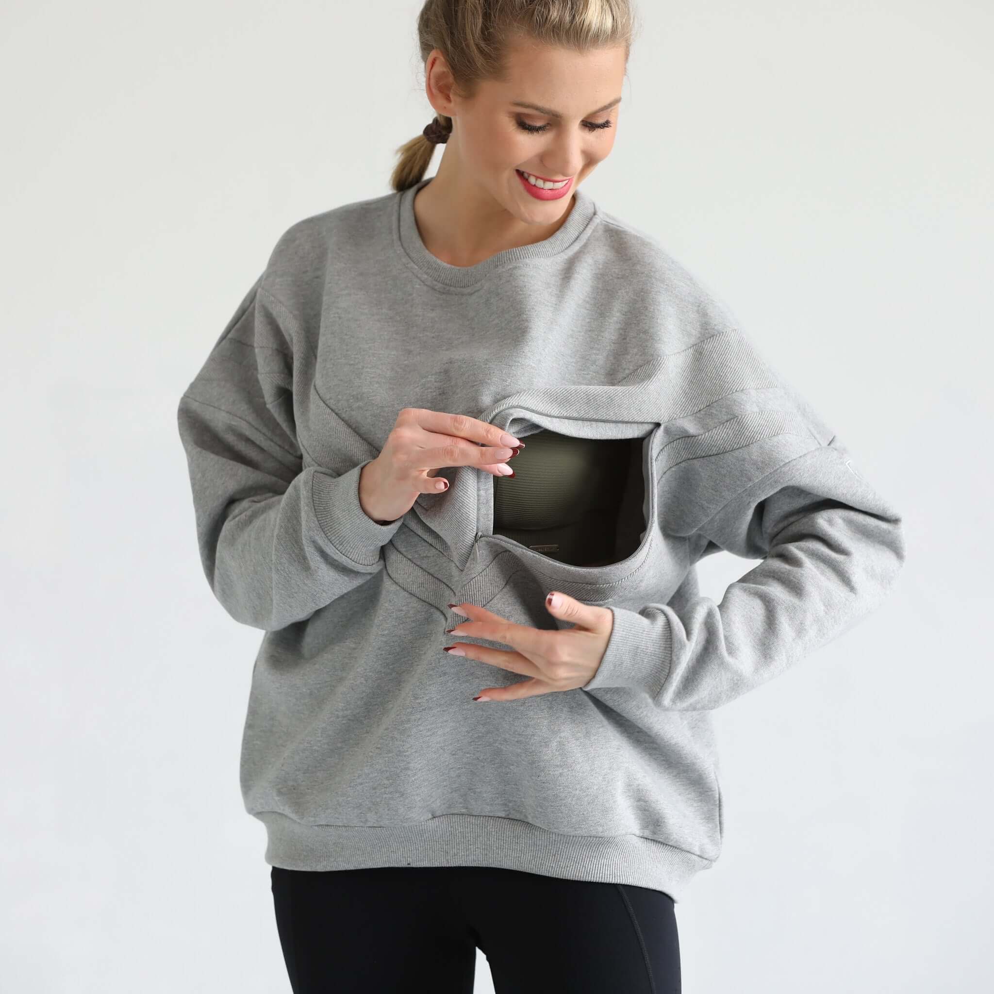 Isabella Oversized Nursing & Pregnancy Sweatshirt (Heather Gray) | Milk & Baby