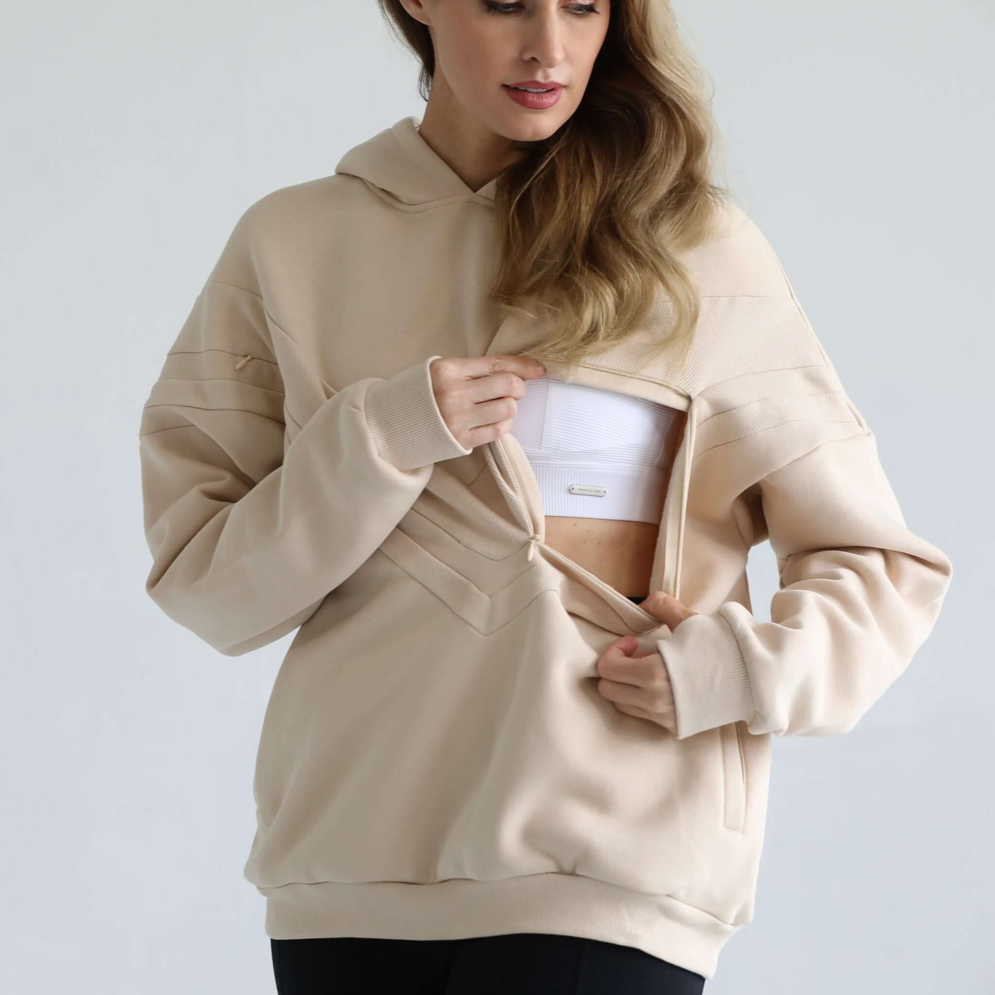 Isabella Ultra Soft Oversized Nursing & Pregnancy Hoodie | Oatmeal | Milk & Baby