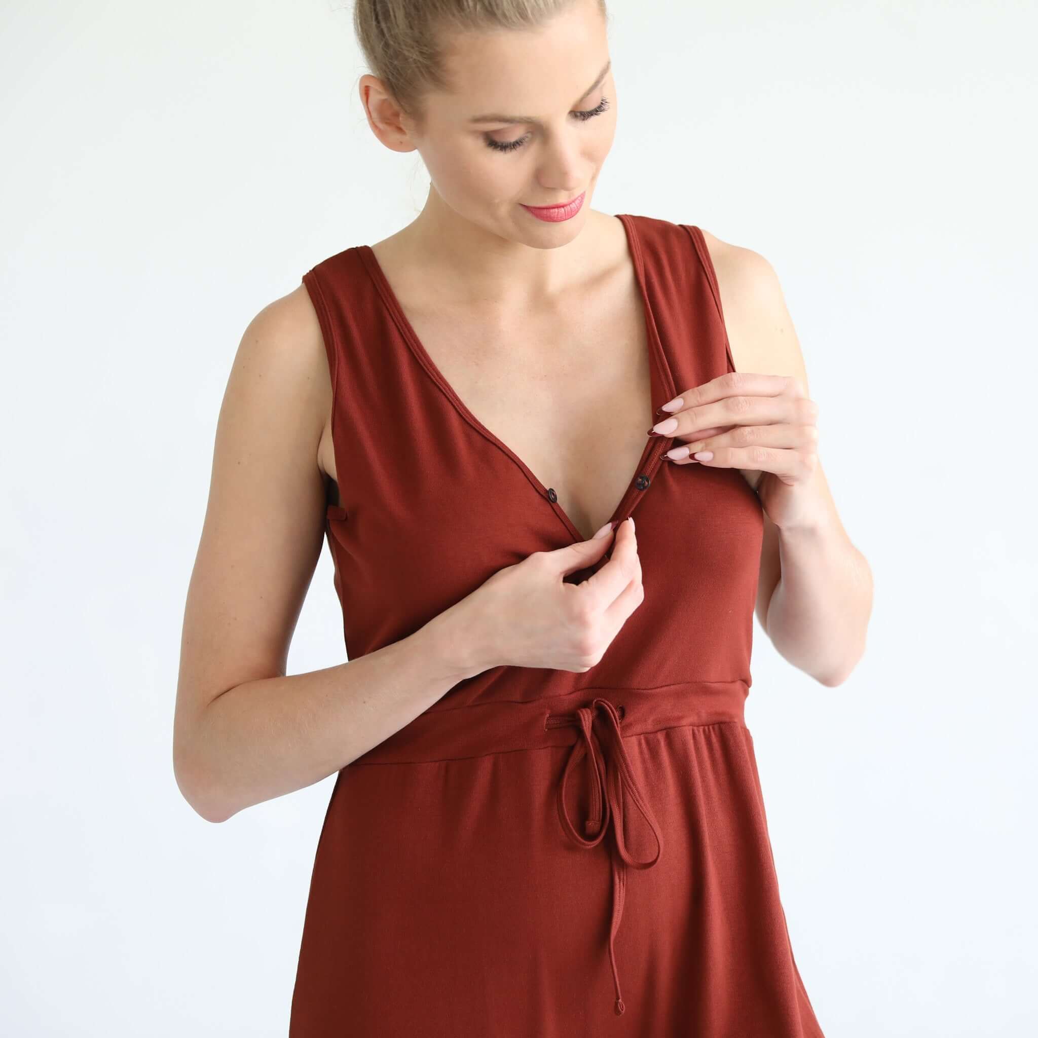 Juliette Nursing Friendly Jumpsuit | Rust | Milk & Baby
