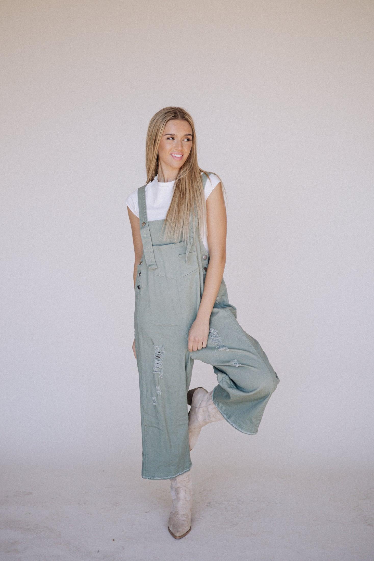 Frankie Denim Overalls in Sage | Milk & Baby